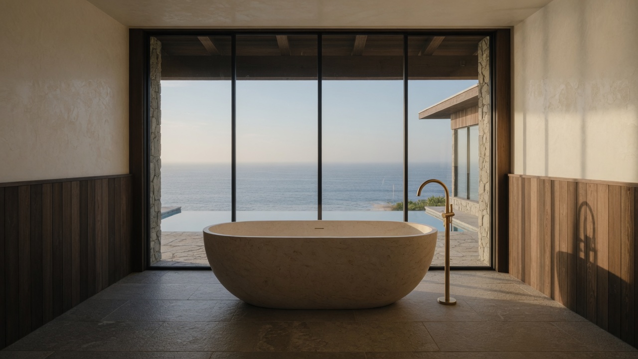 Limestone soaking tub